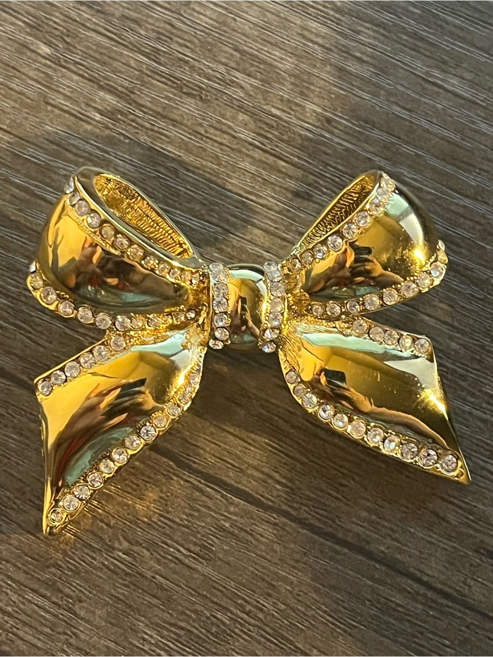 Kenneth Jay Lane KJL Gold Tone Crystal Rhinestone Ribbon Bow Enhancer Pendant